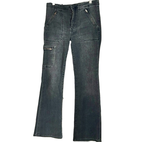 Anthro Pilcro Utility Moto Bootcut Jeans Faded Black Wash 29R - Picture 3 of 15